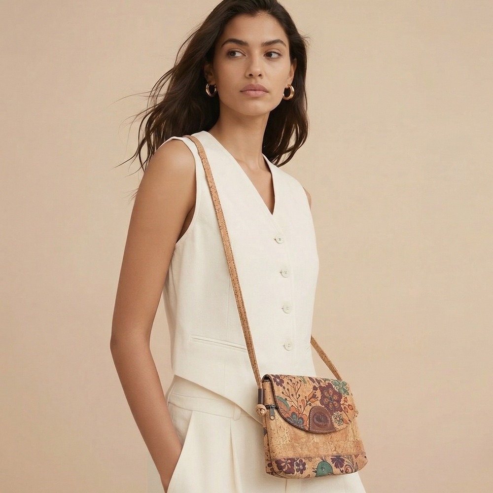 Natural Cork Floral Bird Crossbody Bag & Wallet Eco Friendly Boho Earthy Hippies